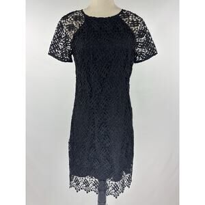 Anne Fontaine Cocktail Dress Black Lace 38 Short Sleeve Sheer Layered